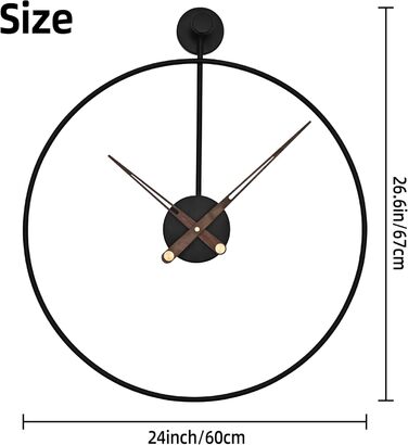 HAITANG Large Modern Living Room Clock, Black XXL Round Metal Wall Clock for Kitchen Office Bedroom, Vintage Wall Clocks, Battery Operated, Silent Clock Movement, Home Decoration, 60 cm