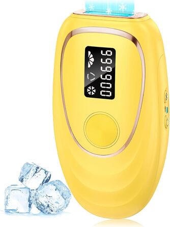 Пристрій для епіляції IPL з охолодженням, 5 рівнів потужності, 999,900 імпульсів світла, для жінок та чоловіків, обличчя, під пахвами, ноги, тіло (білий, золотий)