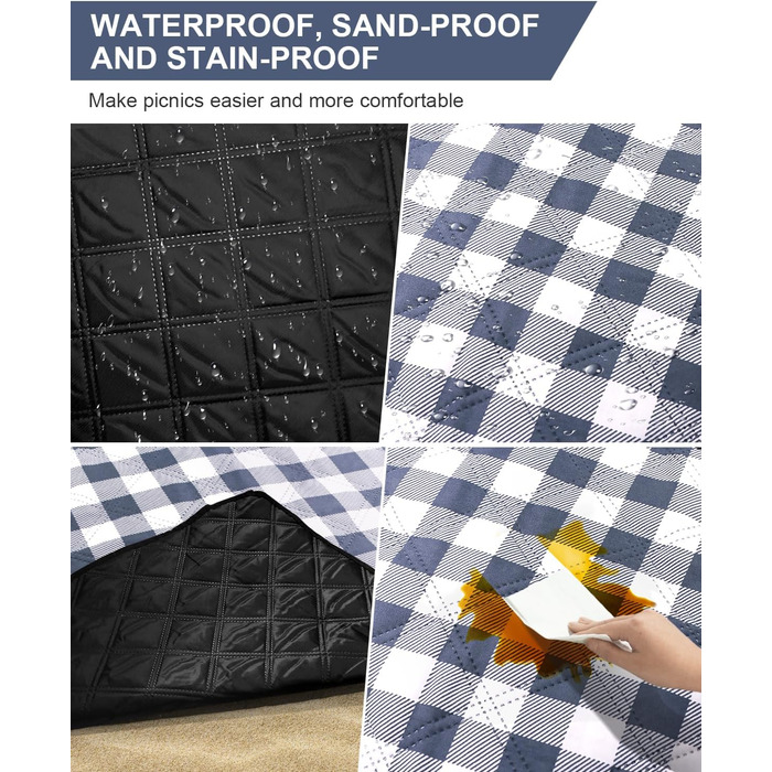 Плед для пікніка LIVEHITOP водонепроникний XXL (200x200 см, бежевий) для пляжу, кемпінгу, парку, BBQ