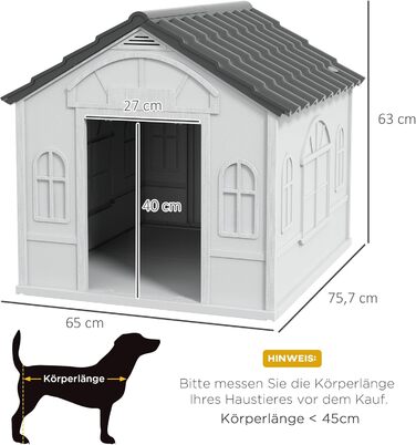 PawHut Dog House with Gable Roof - Weatherproof Outdoor Dog Shelter for Medium Dogs (Up to 20kg) - Grey