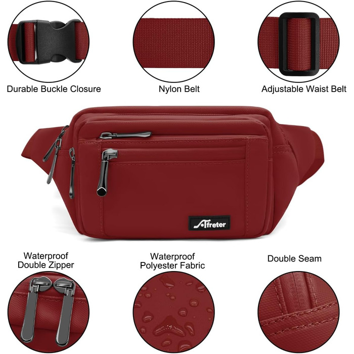 Чоловіча/Жіноча поясна сумка на пояс, водонепроникна, з тримачем для пляшки, для туризму, прогулянок з собакою, активного відпочинку (A-темно-червоний)