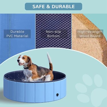 PawHut Dog Bathtub Dog Pool Bathtub Swimming Pool Water Pool for Dogs 120 x 30 cm (Sky Blue + Dark Blue, 100L x 100W x 30H cm)