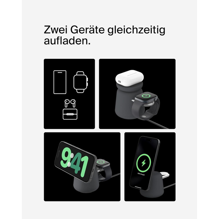 Belkin BoostCharge Pro 2-в-1: Бездротова зарядка Qi2 15W MagSafe для iPhone, Apple Watch, AirPods (Чорний)