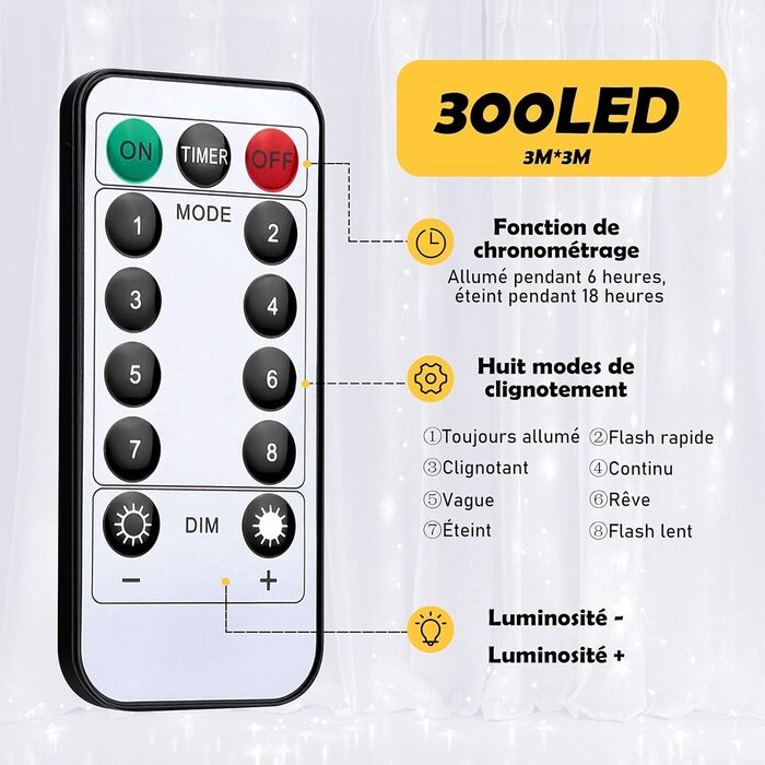 LED штора Anpro 3x3м, USB, 8 режимів, тепле світло - декор для дому та вечірок