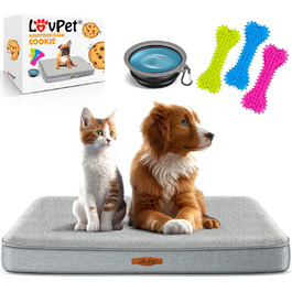 Lovpet® Orthopedic Dog Bed, Dog Cushion, Dog Basket Cookie, Incl. Bowl + 3X Chew Bones, Dog Sofa for Small, Medium & Large Dogs, Removable and Washable Cover, L 91x69x7.6 cm Anthracite (L (91 x 69 x 7.6 cm), Grey / Light Grey)