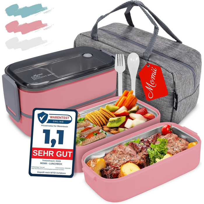 Ланчбокс преміум для дорослих та дітей: сталевий ланчбокс з відділеннями, блідо-рожевий