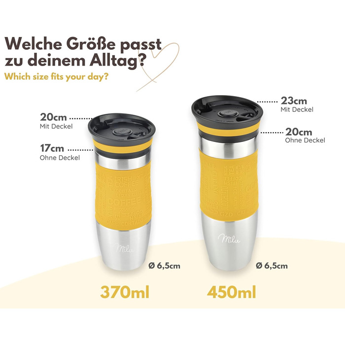 Термокружка Milu для кави з собою 370 мл, 450 мл, з нержавіючої сталі, подвійні стінки, ізоляція, без витоку, автокружка, термокружка, travel mug (Mango, 370 мл)