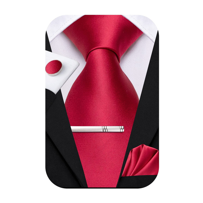 Комплект краваток Hi-Tie Classic (4 шт.): шовкові краватки, нагрудна хустка, запонки, зажим для краватки в смужку та пейслі, червоний
