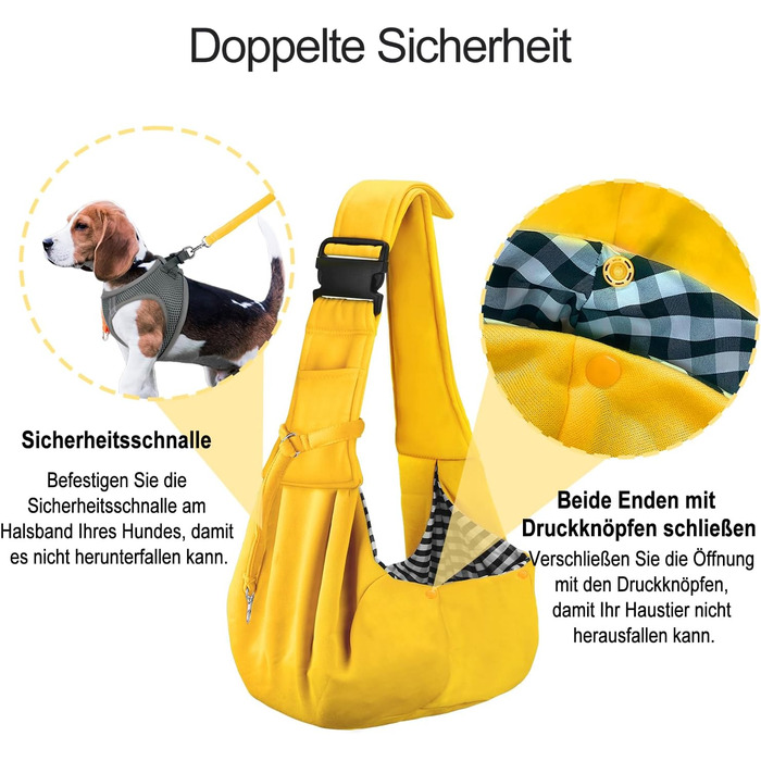 PetLoft Сумка-переноска для собак та котів, реверсивна, регульована, Cross-Body Carrier з підстібкою для нашийника (Жовтий)