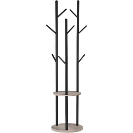 HOOBRO Coat Rack, Freestanding Clothes Rack, Tree-Shaped Wardrobe with 8 Hooks, 2 Round Shelves, for Clothes, Hat, Bag, Living Room, Bedroom, OfficeDark Brown-Black EBF33YM01G1 (Greige + Black)