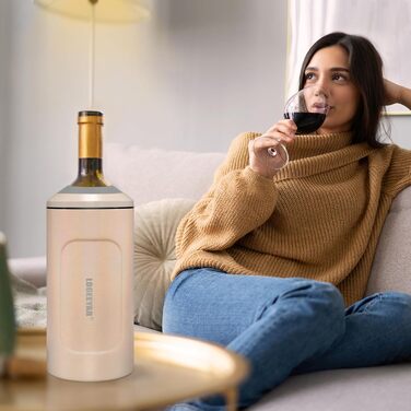 Охолоджувач для вина з кришкою, 750мл, для вина, шампанського, з нержавіючої сталі, подвійні стінки, портативний, для пікніка, подарунок для поціновувача вина, рожевий