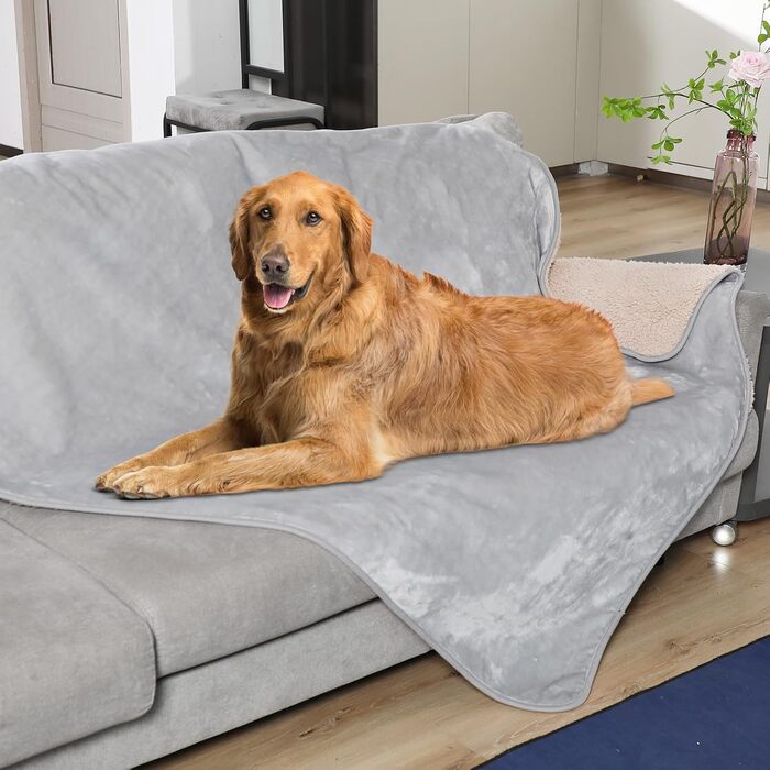 PETTOM Деки для собак та котів, флісова підстилка, водовідштовхувальна, 152 x 127 см (Світло-сірий + Бежевий)