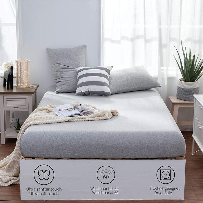 Bedskin Premium Boxspring Bed & Water Bed Fitted Sheet 200x200-200x220 cm, up to 40 cm Mattress Height - Jersey Fitted Sheet for Boxspring Bed, 100% Cotton Fitted Sheet (White)