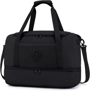 Спортивна сумка Wandf для ручної поклажі літака (45x36x20 см) з відділенням для взуття та мокрих речей, чорна