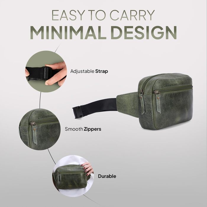 Сумка на пояс шкіряна TheAntiq, 20,3 x 12,7 x 7,6 см (8 x 5 x 3 дюйми), з багатьма кишенями, регульованим ремінцем, для подорожей та повсякденного використання, зелена