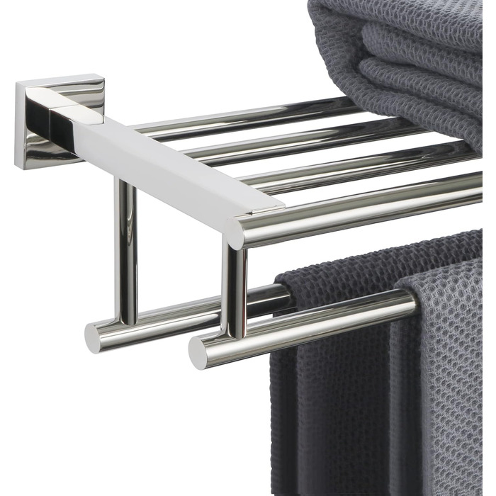 Тримач для рушників SAYAYO настінний, 70 см, з полицею, нержавіюча сталь, для ванної кімнати та кухні