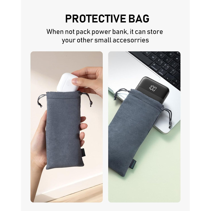 Powerbank Charmast 10000mAh з 4 кабелями, 6 виходами та 3 входами. Сумісний з iPhone, iPad, Samsung. Чорний