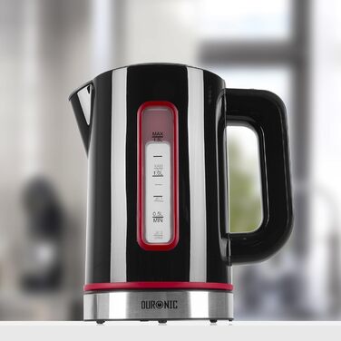 Електричний чайник Duronic EK30 BK: 3000 Вт, регулювання температури, 1.5 л, антинакип, LED-індикатор, Warmhaltefunktion, чорний/білий