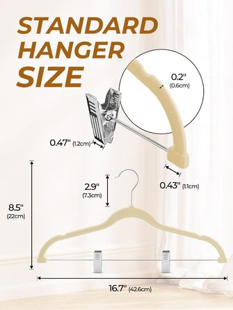 Бархатні вішалки для спідниць HOUSE DAY, 24 шт., з кліпсами, ультратонкі, неслизькі, економія місця, бежевий колір
