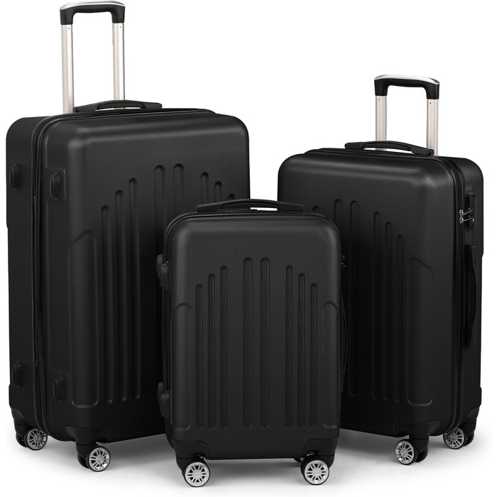 Набір валіз LEADZM 3 шт. з колесами, великий, жорсткий ABS+PC, телескопічна ручка, ручна поклажа (Чорний)