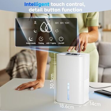 Електричний осушувач повітря 2700 мл з автоматичним вимкненням, таймером, нічним режимом та 7-кольоровим нічним світлом, портативний, для дому, ванної кімнати, підвалу. Осушує 550 мл/24 год