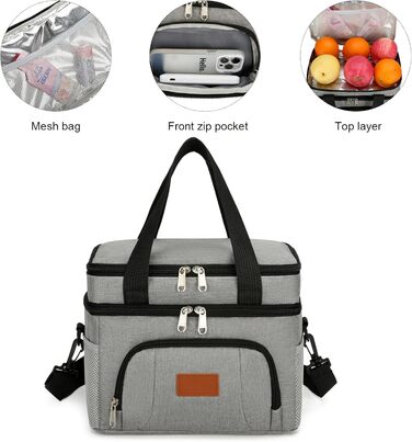 Термосумка JANSBEN для 12 банок: компактна, ізольована, з 6 відділеннями для пікніка, роботи та авто (сіра)