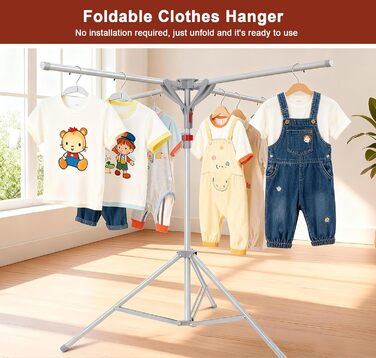 Розкладна сушилка для білизни Standtrockner з 4 крилами, 10 гачків та кліпсою для шкарпеток. Регульована висота, для дому, балкону, кемпінгу (сірий)