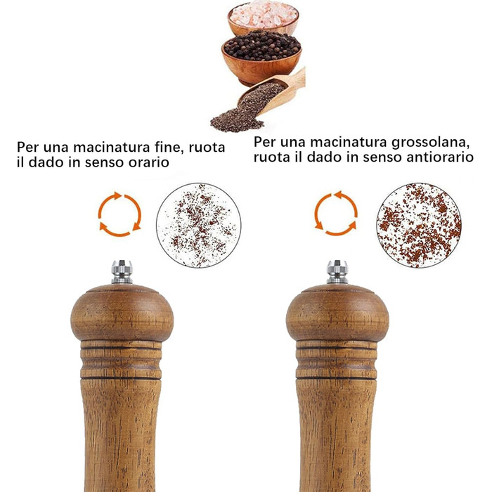 Двосекційна дерев'яна мельниця для солі та перцю з регульованим керамічним жорном та акриловим вікном, велика для перцю, морської солі та спецій