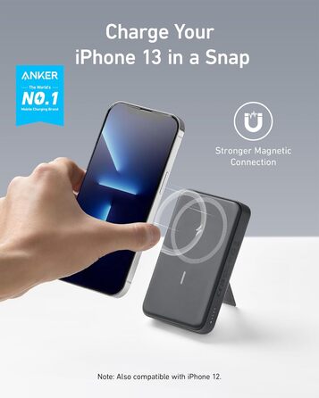 Anker Power Bank 10000mAh Магнітний, Бездротовий, для iPhone 13/12, Чорний