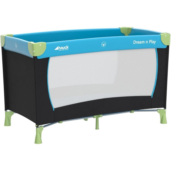 hauck Baby Travel Cot Set Dream n Play with Mattress - foldable baby travel cot with bag - Blue Waterblue