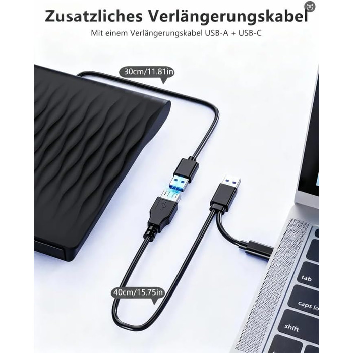 Зовнішній DVD/CD привід DANGZW USB 3.0 Type-C, портативний DVD-брунер та плеєр для ноутбука та ПК, сумісний з Windows, MacOS, Linux (чорний глянцевий)