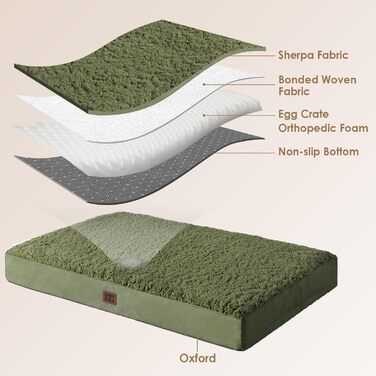 Ортопедичне ліжко для собак EHEYCIGA, маленькі породи, 76x51x9 см, з м'яким покриттям, легко миється, для переноски, оливковий колір