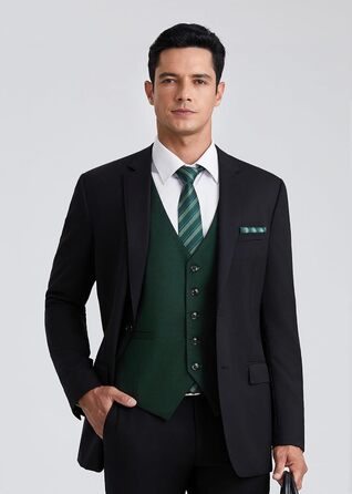 HISDERN Жилет чоловічий для весілля, класичний, ретро, бавовна, однотонний, елегантний, для бізнесу, вечірки, XS-4X (XXL, Зелений)