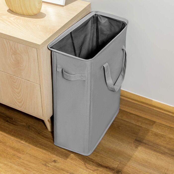 Chrislley Slim Laundry Basket Small Laundry Basket Foldable Laundry Basket Collapsible Laundry Bag Narrow Laundry Basket with Handle - 45L Grey