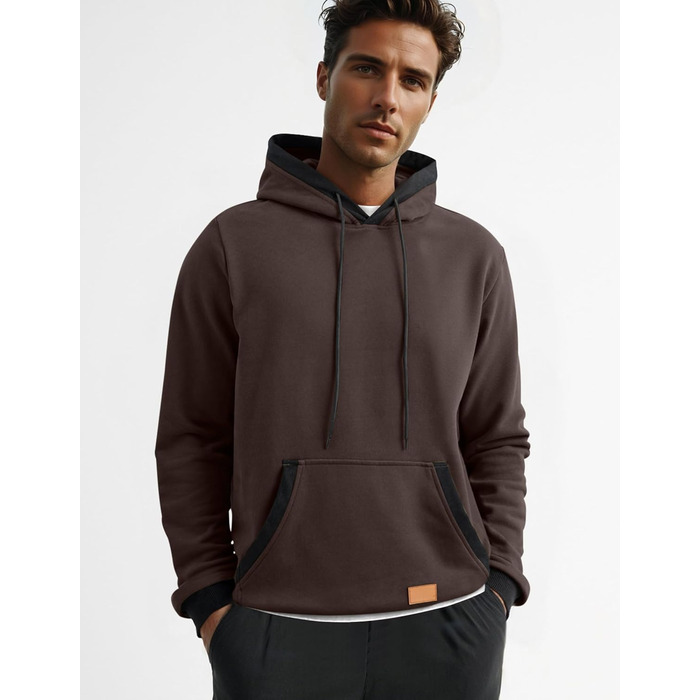 Світшот з капюшоном JMIERR для чоловіків, теплий пуловер з капюшоном, повсякденна куртка з капюшоном, бавовняний світшот, шнурок на капюшоні, кишеня, колір: зелений (L, кава)