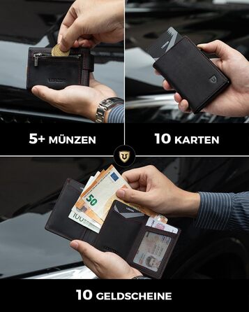 Чоловіче картхолдер LORZOR® з магнітною застібкою, slim-гаманець з відділенням для монет, RFID захист, для 10 карт, чорний/червоний