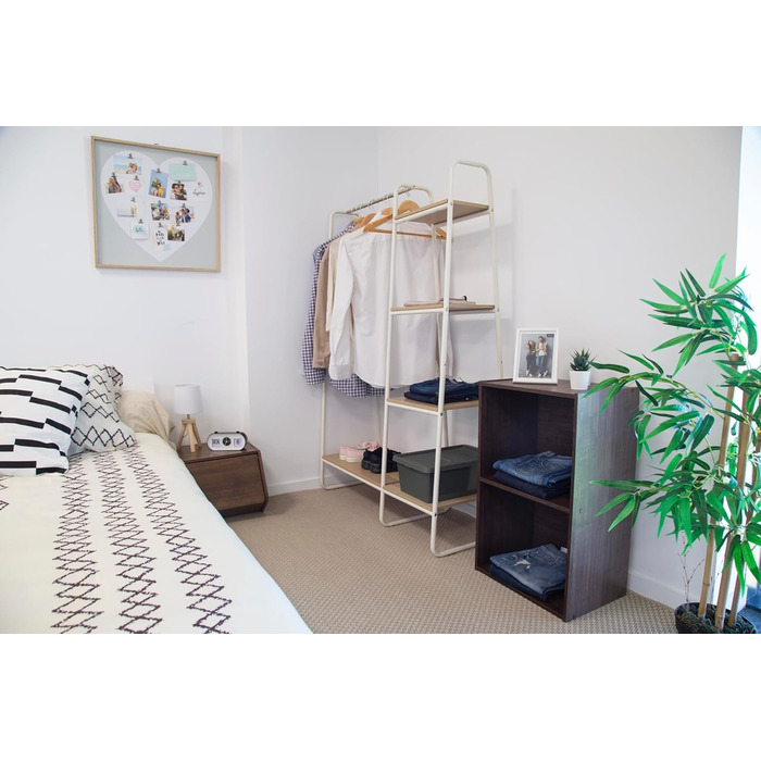 Iris Ohyama Clothes Rack with Wooden Shelves, 4 Levels, White, Modern Design, Robust Frame, Non-Slip, For Bedroom, Studio, Closet, Clothes & Shoes, Laundry Rack, Easy Assembly