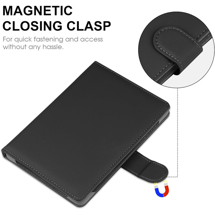 Чохол для Kindle, Kobo, Pocketbook, Tolino, Sony eReader (6.8'') - шкіряний, зі стійкою, чорний