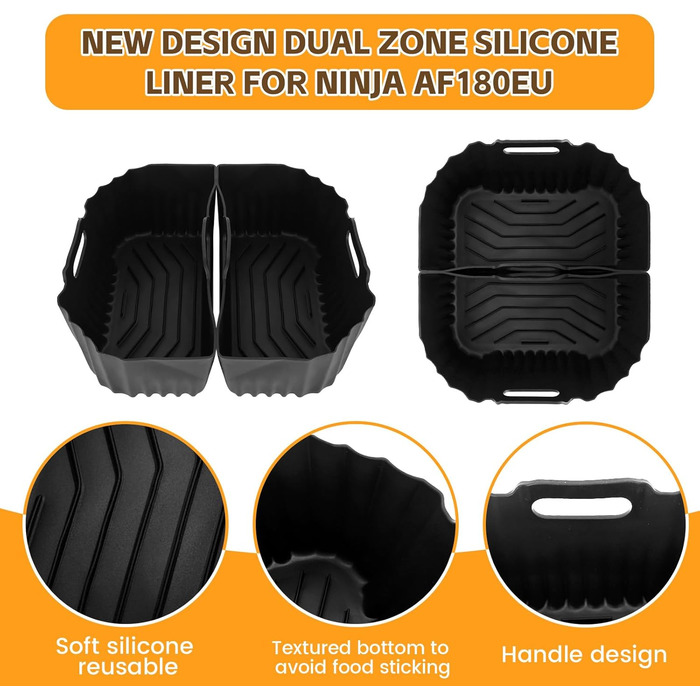 Силіконовий килимок для фритюрниці (48x30 см) - захист від нагріву для кухонної поверхні, кавомашини, Ninja, Cosori, Philips Airfryer (Dual Zone 2 Kammern)