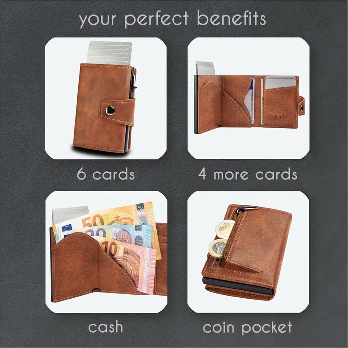 Тонкий гаманець Slimfin® з відділом для монет - картхолдер/гаманець для чоловіків - RFID захист (Lightbrown, Maxi)