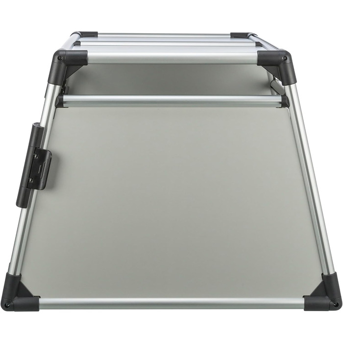 Трійзі Двомісна переносна клітка для собак з алюмінію – переноска для двох собак до 50 кг, 93 × 64 × 83 см, з висувною перегородкою, надійний замок, неслизький килимок – 39345 срібна L 93 x B 83 x H 64 см Двомісна переноска