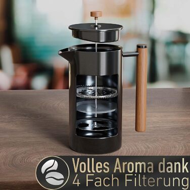 Barista Legends® French Press Stainless Steel Thermal Coffee Press (600ml) - Double-walled Coffee Maker for longer fresh filter coffee - Also suitable as a coffee maker when camping! Metallic Black 600ml