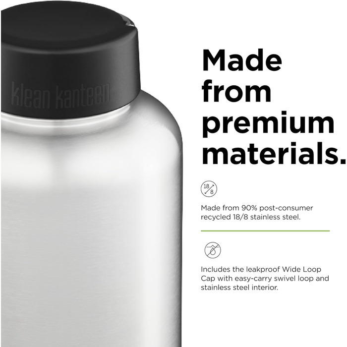 KleanKanteen® Wide Mouth Water Bottle Brushed Stainless Steel One Size
