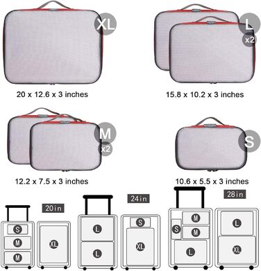 Органайзери для валізи G4Free (6 шт.) - набір для подорожей, червоний (1S+2M+2L+XL)