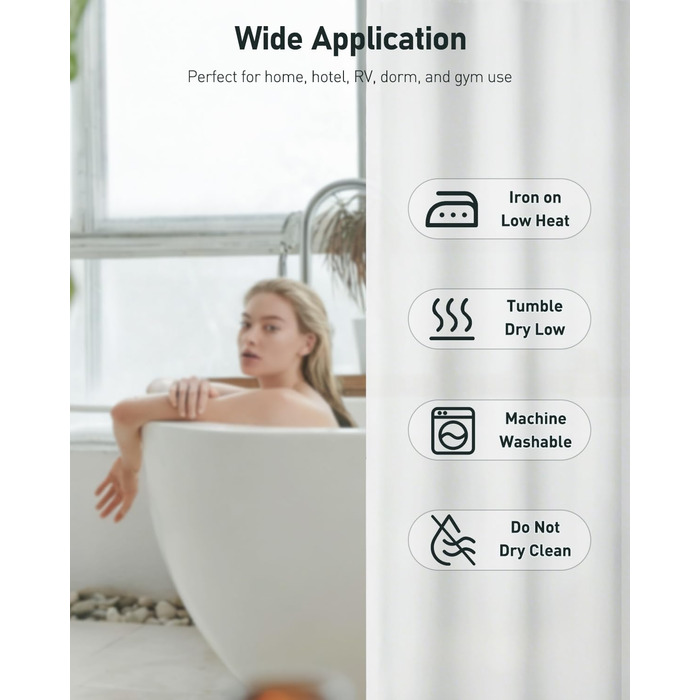 Шторка для душу Uniclife, біла, 180x180 см, тканинна, водонепроникна, з 12 міцними люверсами та обтяженим низом для ванни