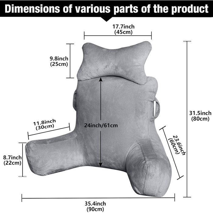 Підлогове/ліжкове крісло-подушка для читання Suewidfay, 90x80 см, з підтримкою спини та шиї
