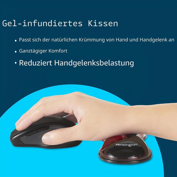 Ергономічна підставка для зап'ясть Kensington Duo Gel (94 x 483 мм), протиковзаюча підкладка під клавіатуру, чорна, 62397