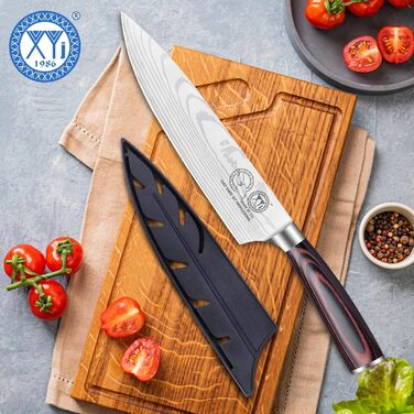 Професійний ніж кухаря XYJ, 20 см, нержавіюча сталь, японський кухонний ніж з покриттям, візерунок Дамаска, м'ясник, ніж для нарізки та приготування їжі