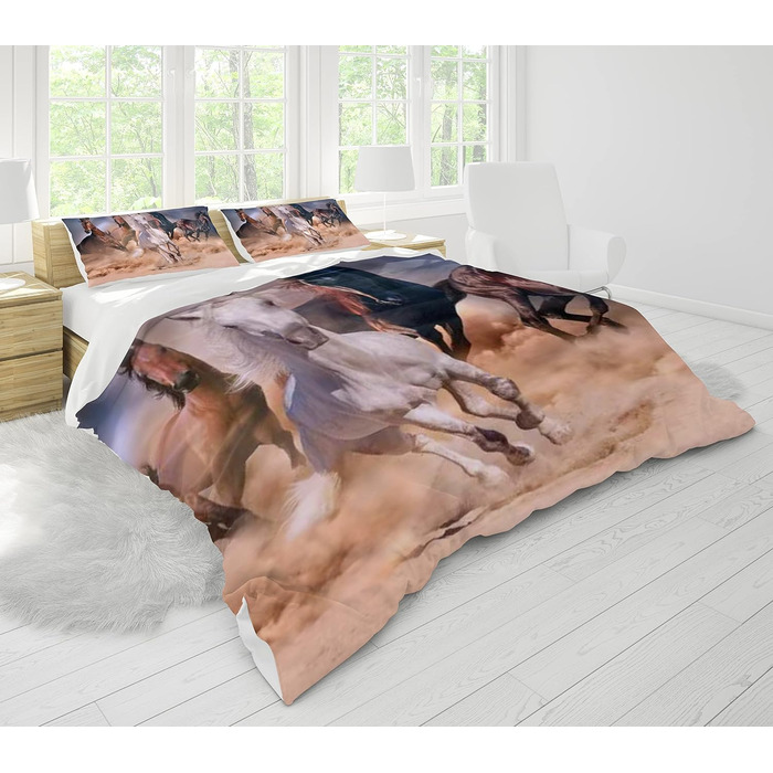 Комплект постільної білизни JEFFEL Horse 135x200 см, дитяча постільна білизна, кінський мотив 3D мотив тварини, мікрофібра, дуже м'яка, дитячий комплект постільної білизни з підковдрою та наволочкою (220x240cm, Horse-2) 220x240cm Horse-2