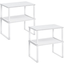 SONGMICS Spice Rack, 4-Piece Set, Kitchen Shelf, Kitchen Organizer, Expandable, Spice Holder, Stackable, with Metal Frame, 19.5 x 29.7 x 15.8 cm, Ink Black-Natural Beige KCS10NB (Cloud White + Snow White, 29.7B cm)